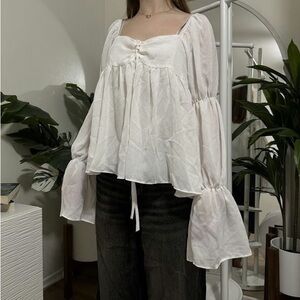 ASOS In The Style Long Puff Sleeve Bohemian White Blouse